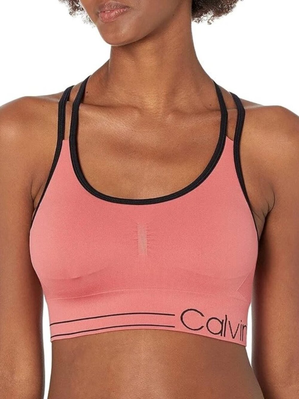 Calvin Klein Coral Pink Padded Sports Bralette with Black Trim